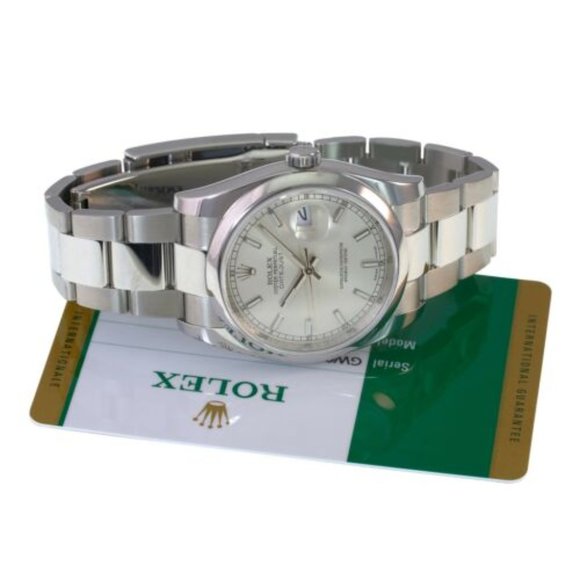 ROLEX DATEJUST UNISEX WATCH 36 MM SILVER INDEX DIAL STEEL SMOOTH OYSTER 116200 - Picture 7 of 9